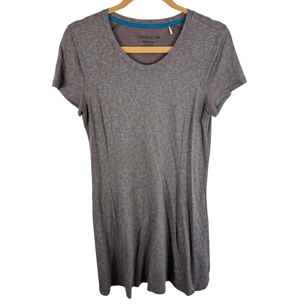 Toad&Co Womens Brown Blue Windmere II Tencel Organic Cotton T-Shirt Dress Medium
